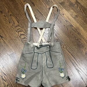 Vintage‎ Oktoberfest Lederhosen With Overalls  10 Suede Leather Gray Green
